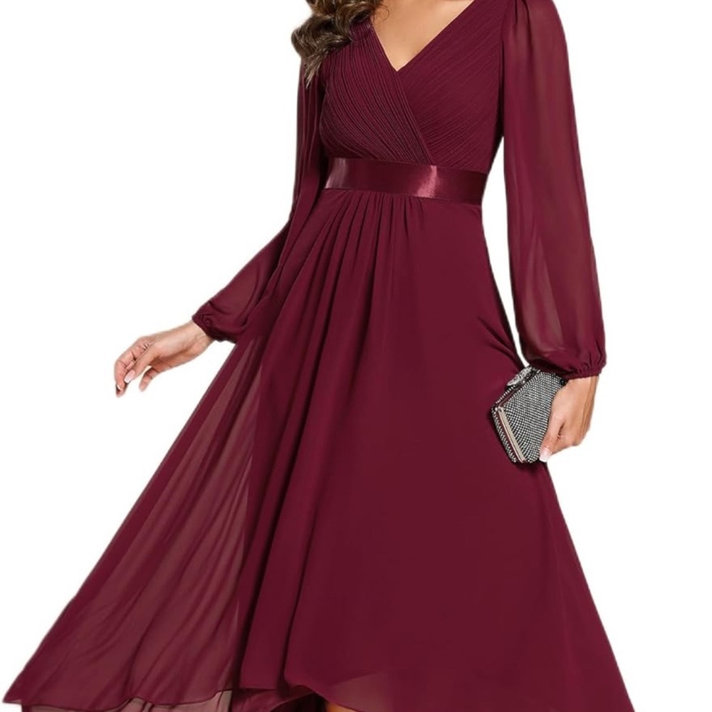 Ever Pretty Long Sleeve Burgundy Dress